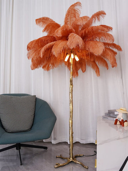 Brass and Ostrich Feather Luxury Floor Lamp