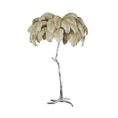 Brass and Ostrich Feather Luxury Floor Lamp