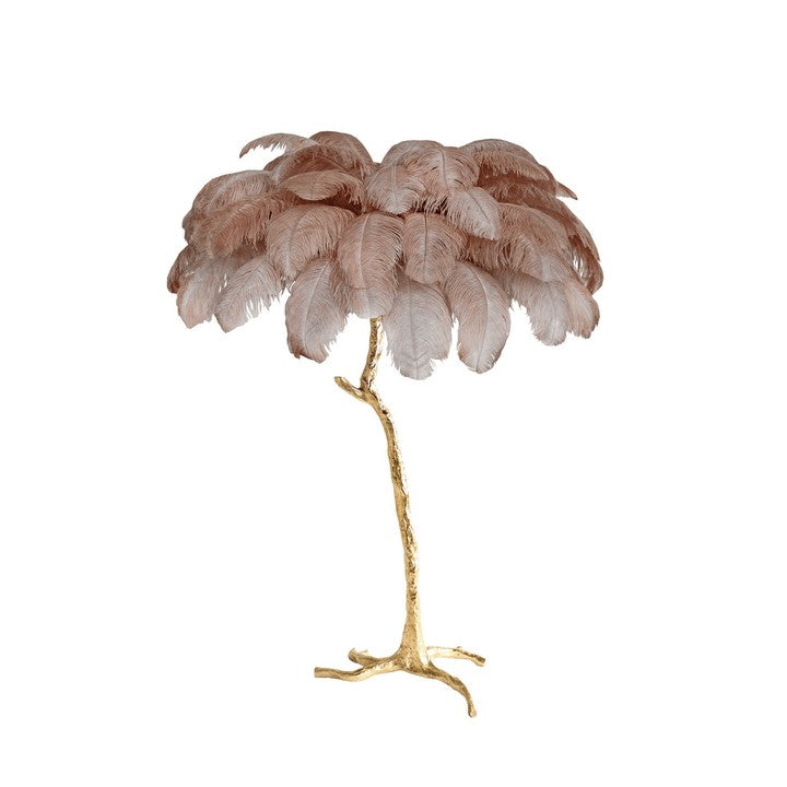 Brass and Ostrich Feather Luxury Floor Lamp