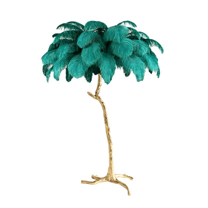 Brass and Ostrich Feather Luxury Floor Lamp