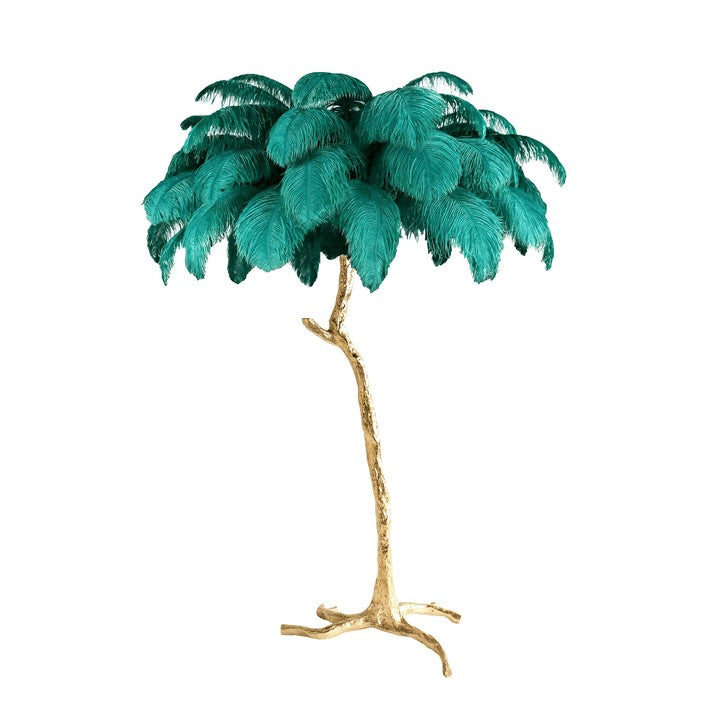 Brass and Ostrich Feather Luxury Floor Lamp