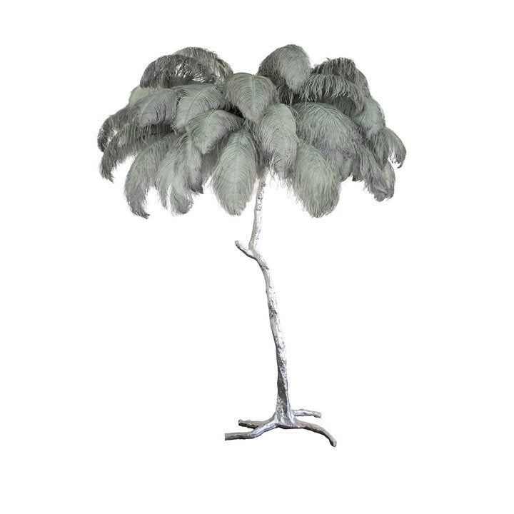 Brass and Ostrich Feather Luxury Floor Lamp