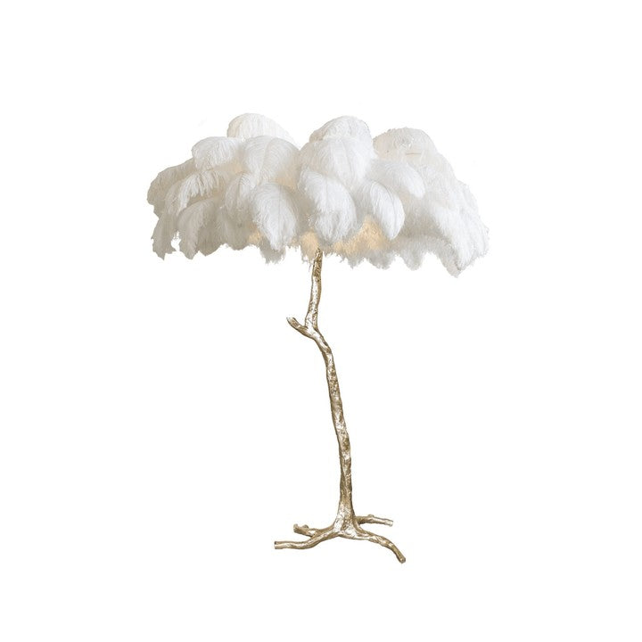 Brass and Ostrich Feather Luxury Floor Lamp