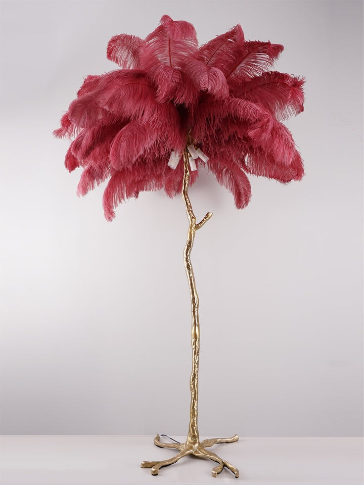 Brass and Ostrich Feather Luxury Floor Lamp