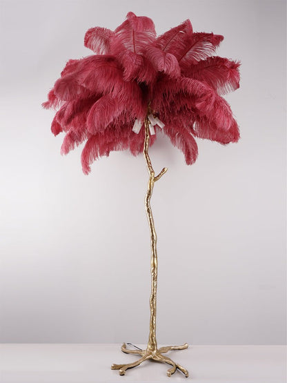 Brass and Ostrich Feather Luxury Floor Lamp