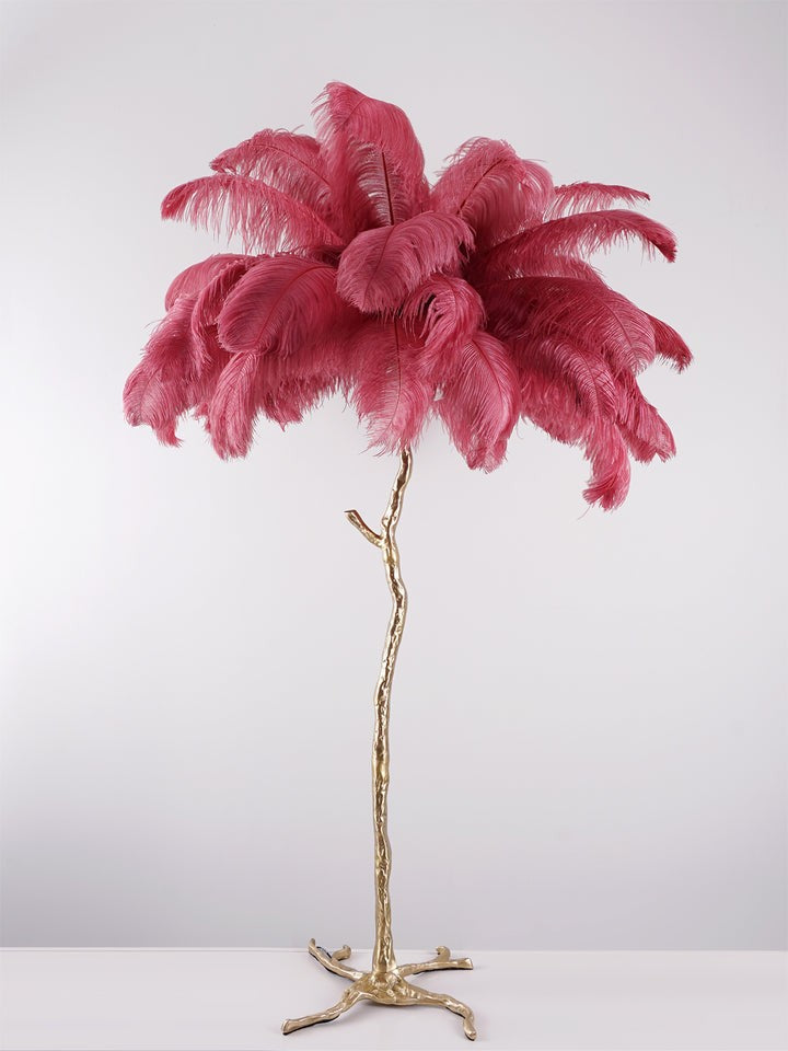 Brass and Ostrich Feather Luxury Floor Lamp