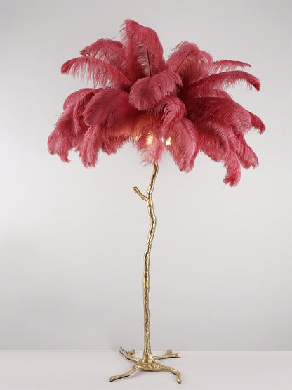 Brass and Ostrich Feather Luxury Floor Lamp