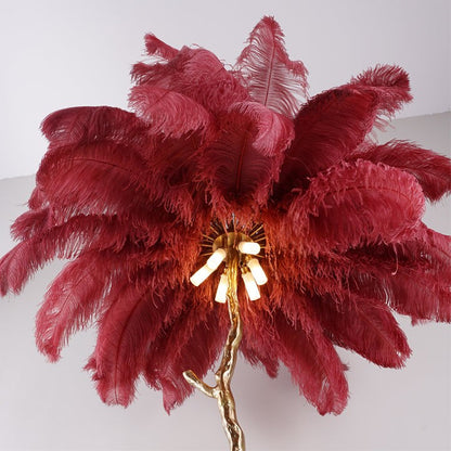 Brass and Ostrich Feather Luxury Floor Lamp