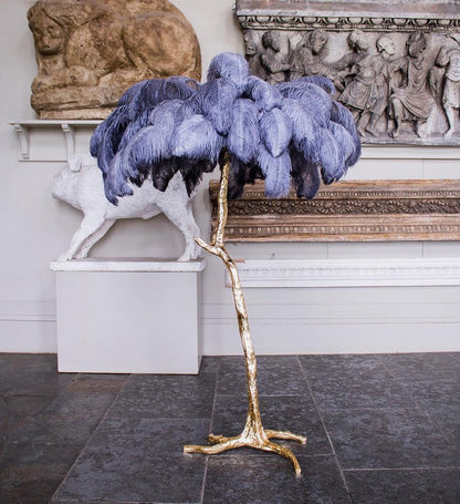 Brass and Ostrich Feather Luxury Floor Lamp