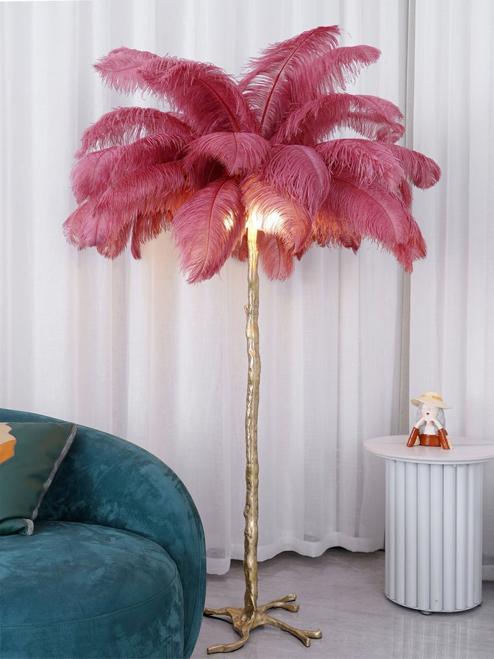 Brass and Ostrich Feather Luxury Floor Lamp