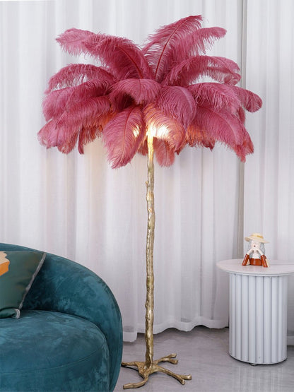 Brass and Ostrich Feather Luxury Floor Lamp
