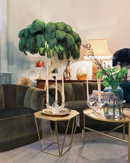 Brass and Ostrich Feather Luxury Floor Lamp