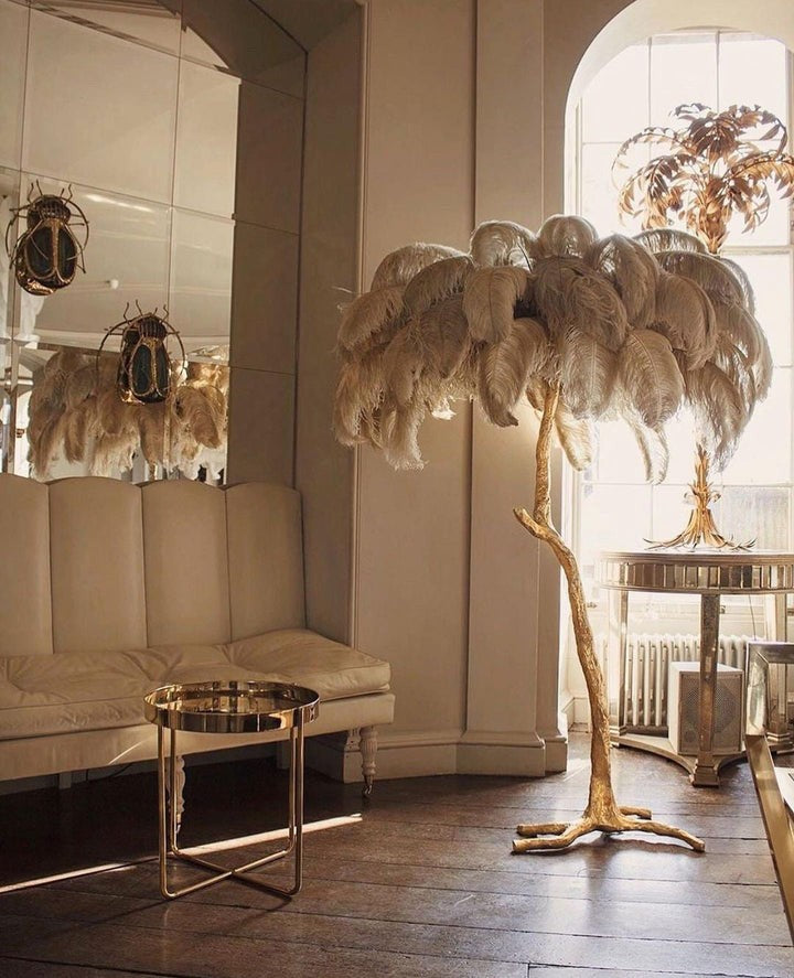 Brass and Ostrich Feather Luxury Floor Lamp