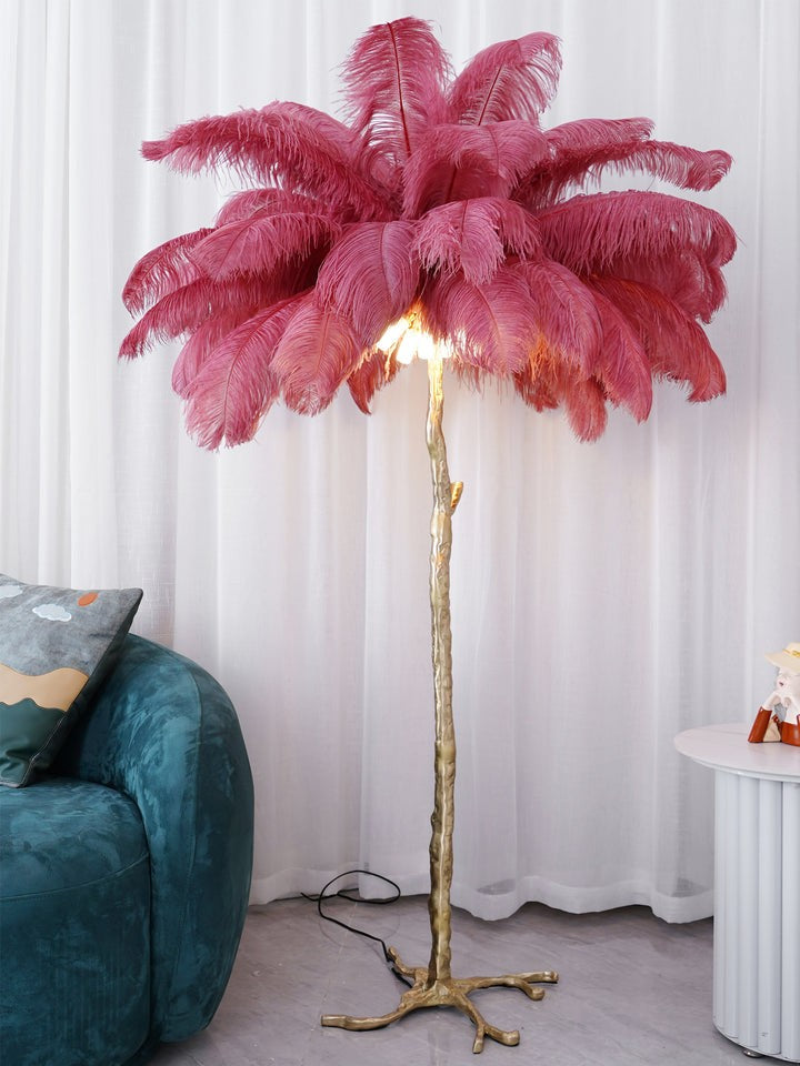 Brass and Ostrich Feather Luxury Floor Lamp