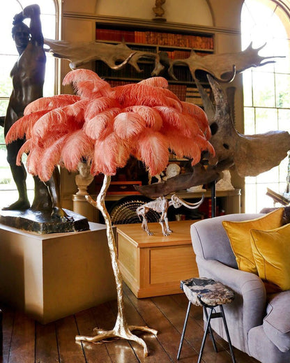 Brass and Ostrich Feather Luxury Floor Lamp