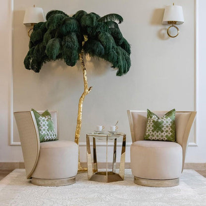 Brass and Ostrich Feather Luxury Floor Lamp