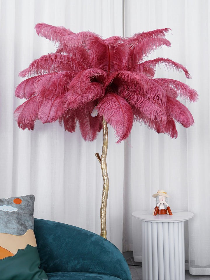 Brass and Ostrich Feather Luxury Floor Lamp