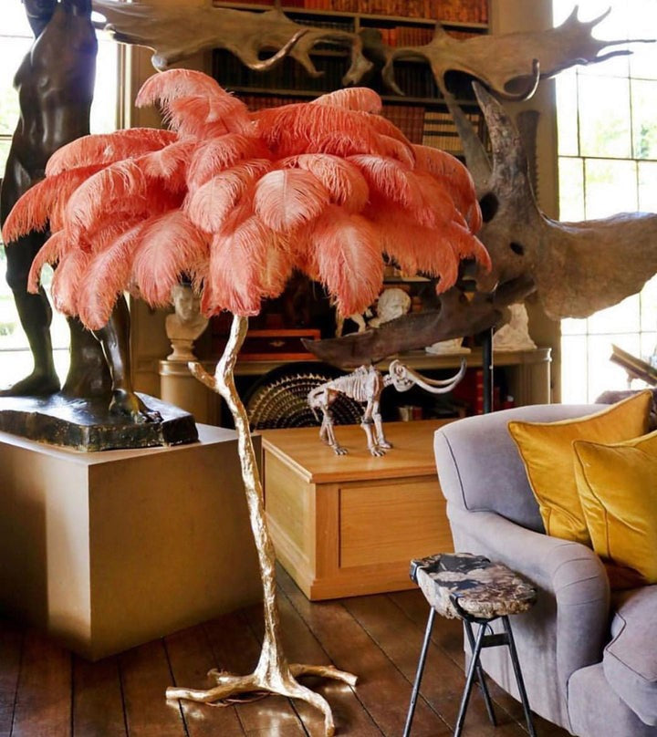 Brass and Ostrich Feather Luxury Floor Lamp