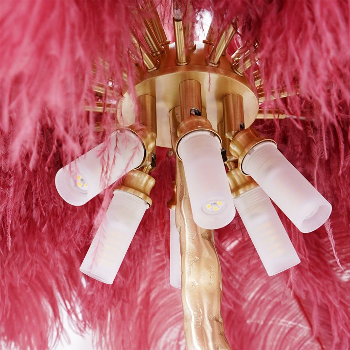 Brass and Ostrich Feather Luxury Floor Lamp