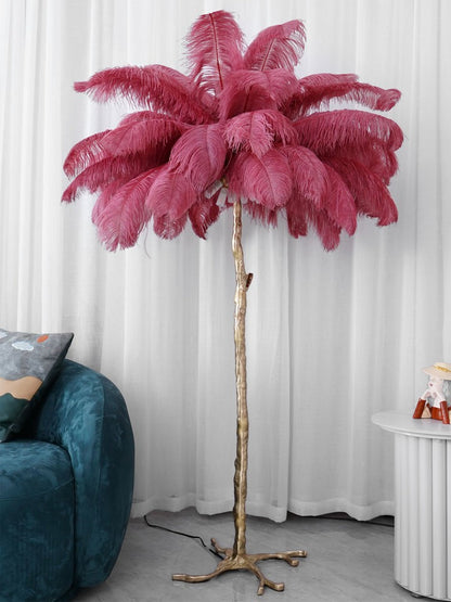 Brass and Ostrich Feather Luxury Floor Lamp