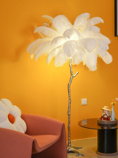 Brass and Ostrich Feather Luxury Floor Lamp