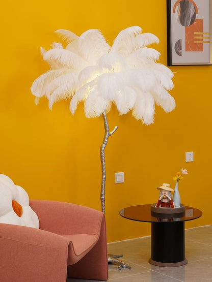 Brass and Ostrich Feather Luxury Floor Lamp