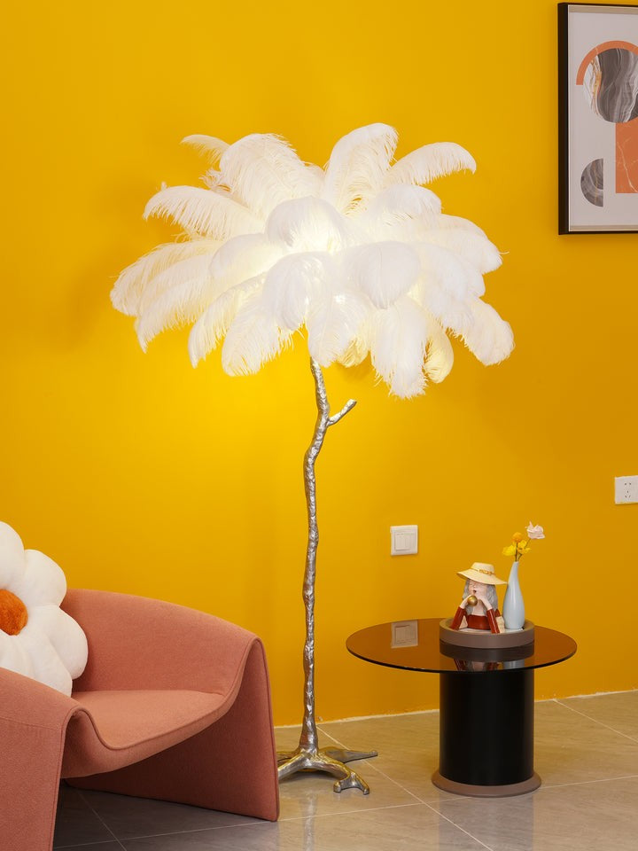 Brass and Ostrich Feather Luxury Floor Lamp