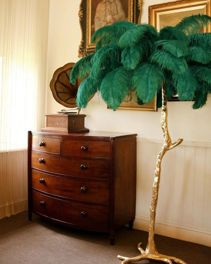 Brass and Ostrich Feather Luxury Floor Lamp