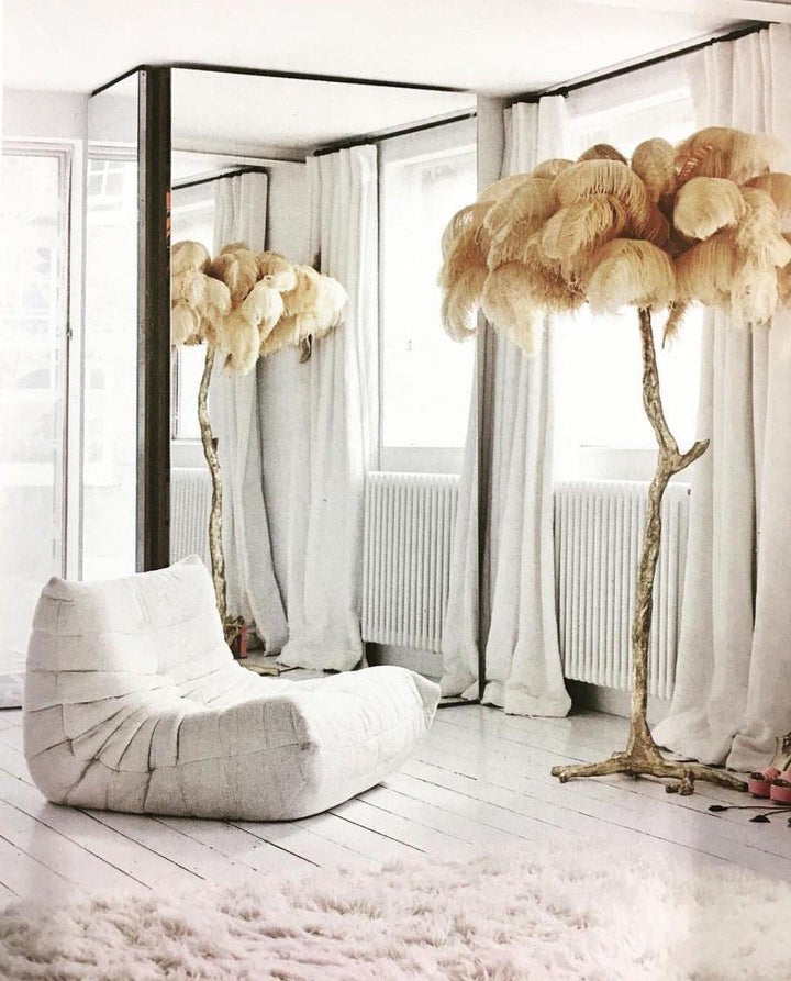 Brass and Ostrich Feather Luxury Floor Lamp