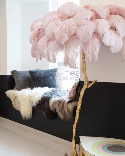 Brass and Ostrich Feather Luxury Floor Lamp
