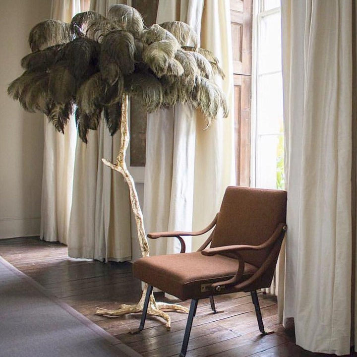 Brass and Ostrich Feather Luxury Floor Lamp