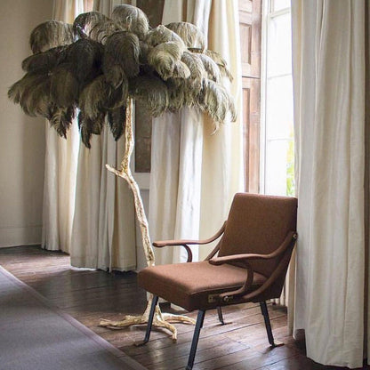 Brass and Ostrich Feather Luxury Floor Lamp