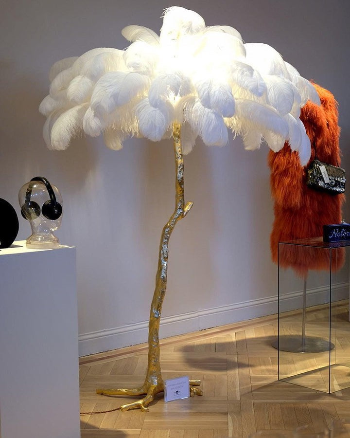 Brass and Ostrich Feather Luxury Floor Lamp