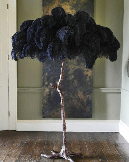 Brass and Ostrich Feather Luxury Floor Lamp