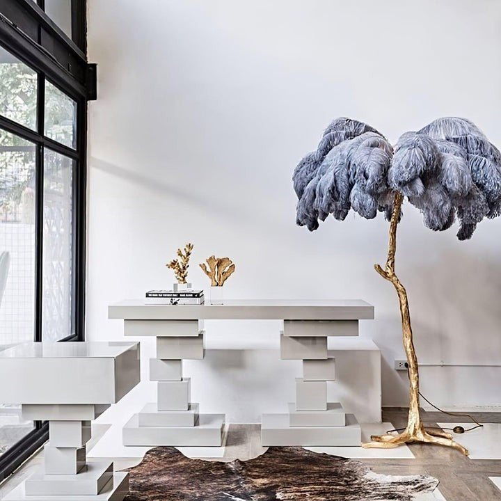 Brass and Ostrich Feather Luxury Floor Lamp