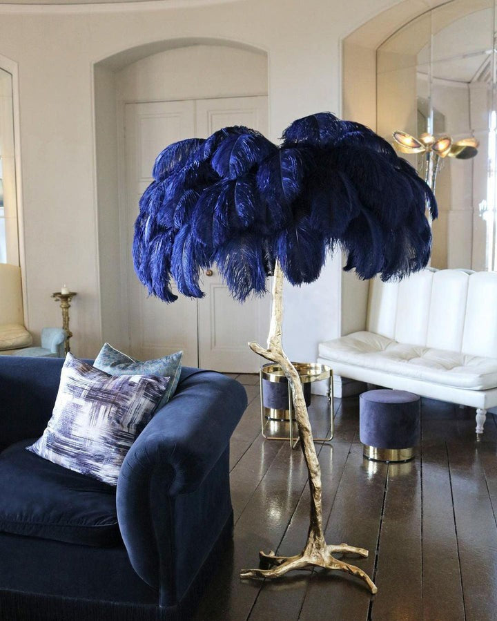 Brass and Ostrich Feather Luxury Floor Lamp