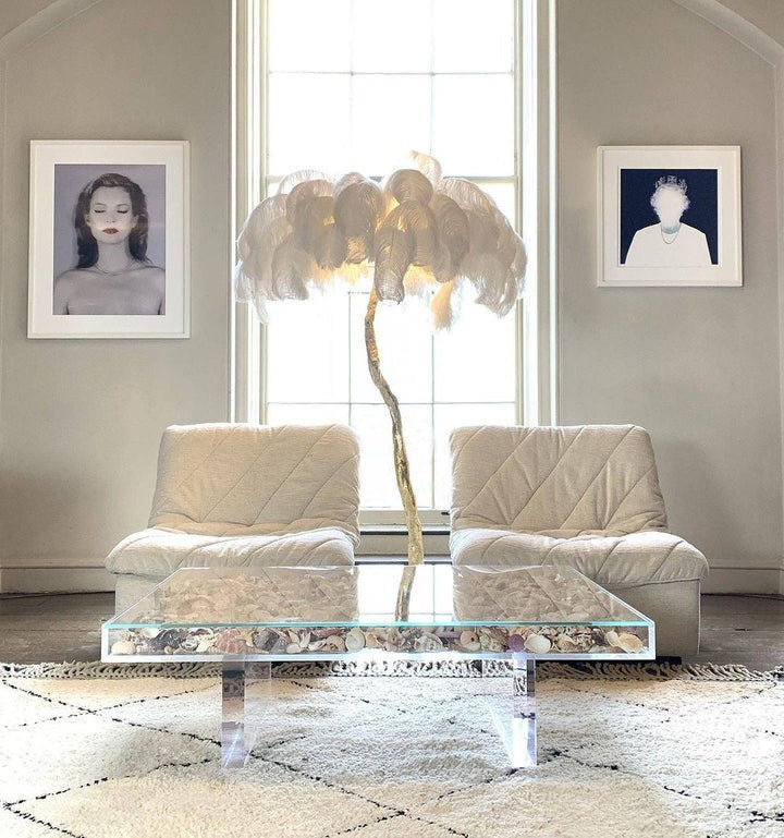 Brass and Ostrich Feather Luxury Floor Lamp