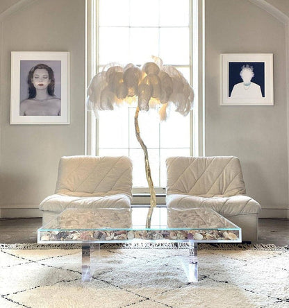Brass and Ostrich Feather Luxury Floor Lamp
