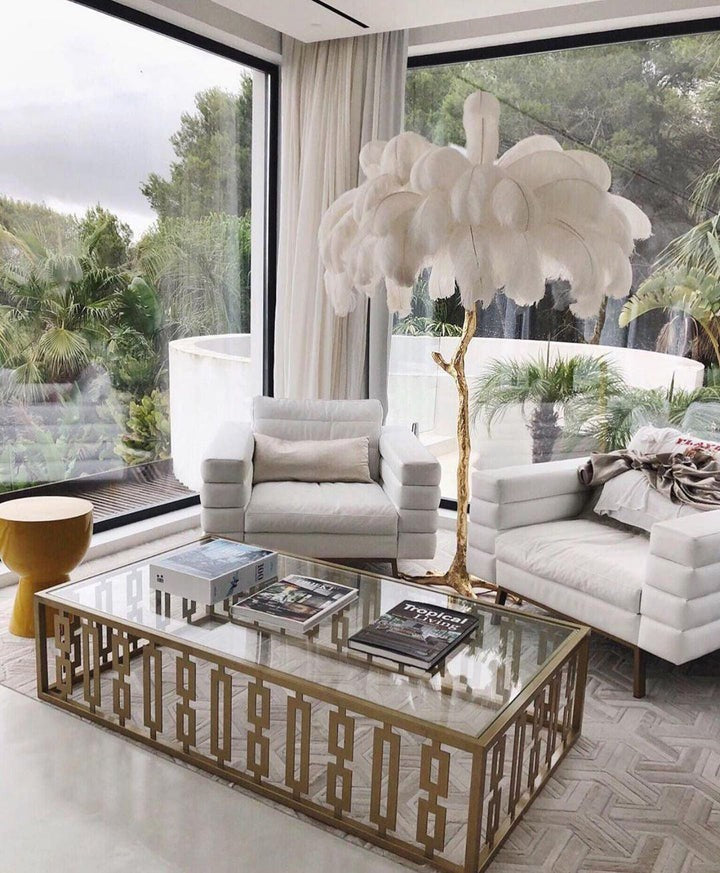 Brass and Ostrich Feather Luxury Floor Lamp