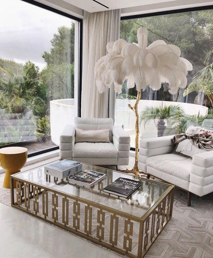 Brass and Ostrich Feather Luxury Floor Lamp