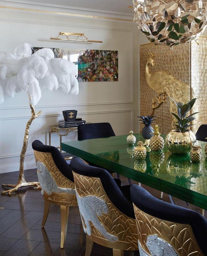 Brass and Ostrich Feather Luxury Floor Lamp