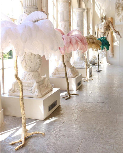 Brass and Ostrich Feather Luxury Floor Lamp