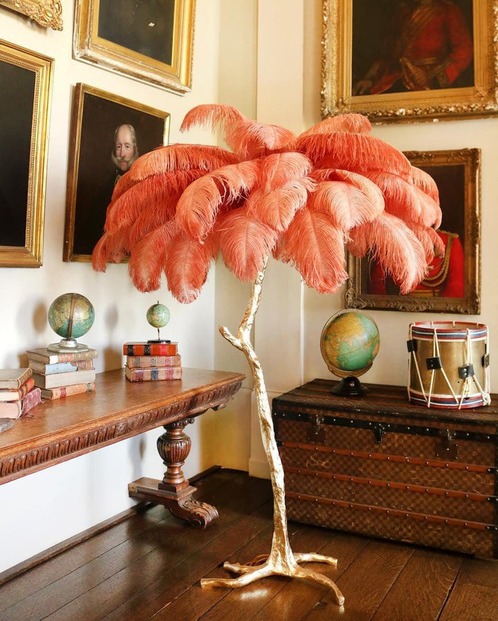 Brass and Ostrich Feather Luxury Floor Lamp