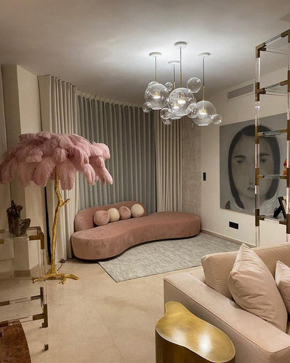 Brass and Ostrich Feather Luxury Floor Lamp