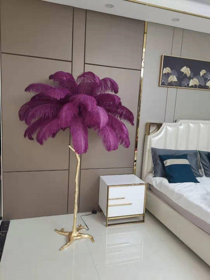 Brass and Ostrich Feather Luxury Floor Lamp