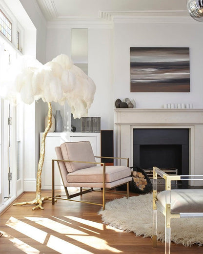 Brass and Ostrich Feather Luxury Floor Lamp