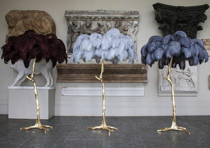 Brass and Ostrich Feather Luxury Floor Lamp