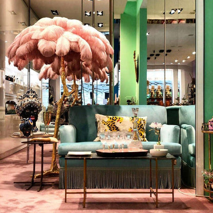 Brass and Ostrich Feather Luxury Floor Lamp