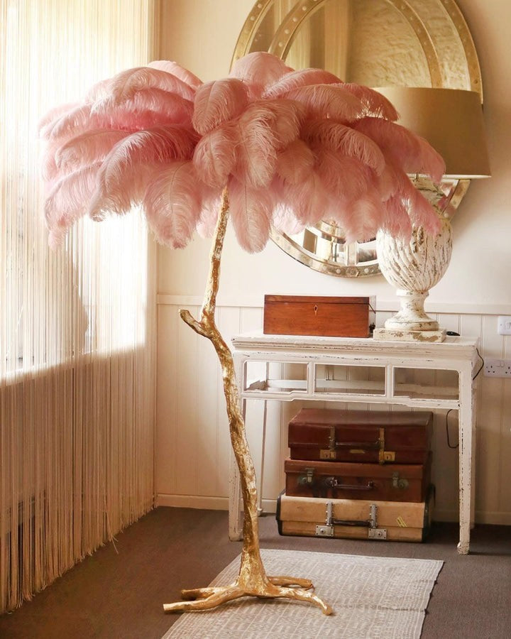 Brass and Ostrich Feather Luxury Floor Lamp