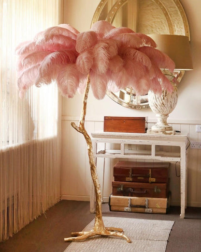 Brass and Ostrich Feather Luxury Floor Lamp